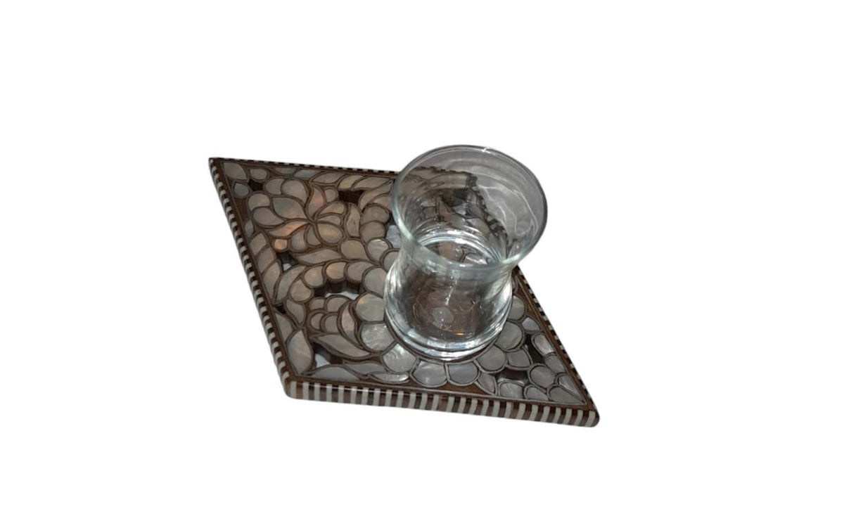 Coaster Perforated Solid Walnut Wood with Inlay Seashell Mother of Pearl