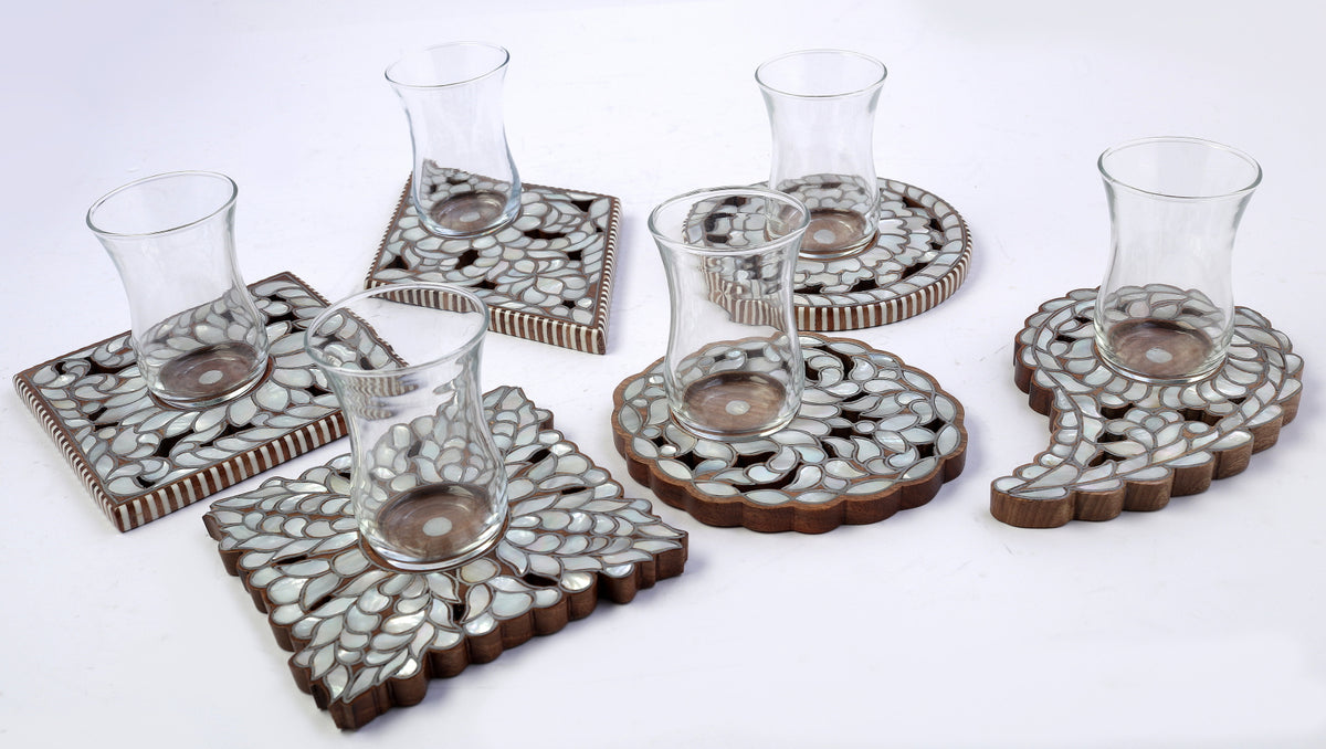 Coaster Perforated Solid Walnut Wood with Inlay Seashell Mother of Pearl