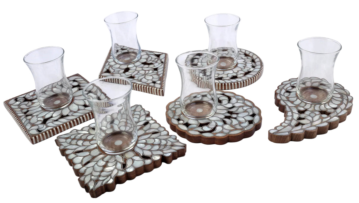 Coaster Perforated Solid Walnut Wood with Inlay Seashell Mother of Pearl