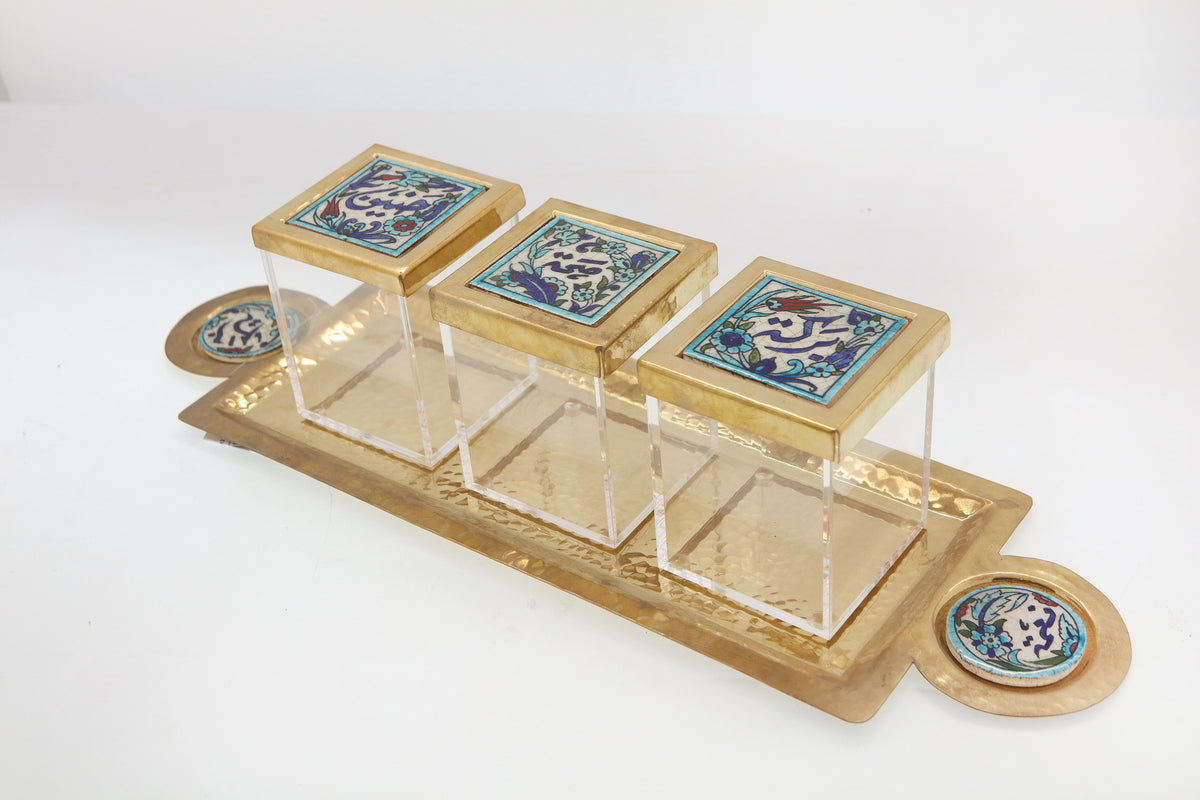 Tray Rectangle Hand Hammered Metal with Circle Qishani