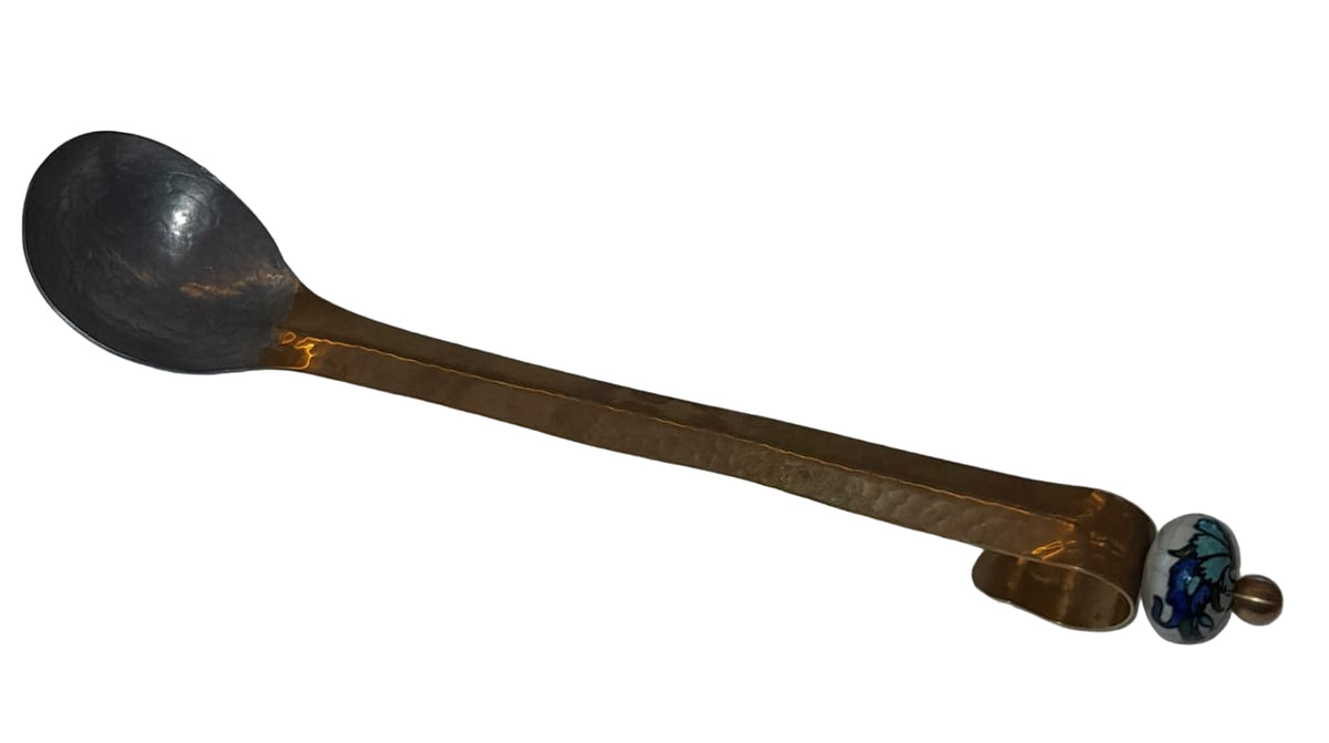 Serving Spoon Hand Hammered Brass with Handmade Qishani