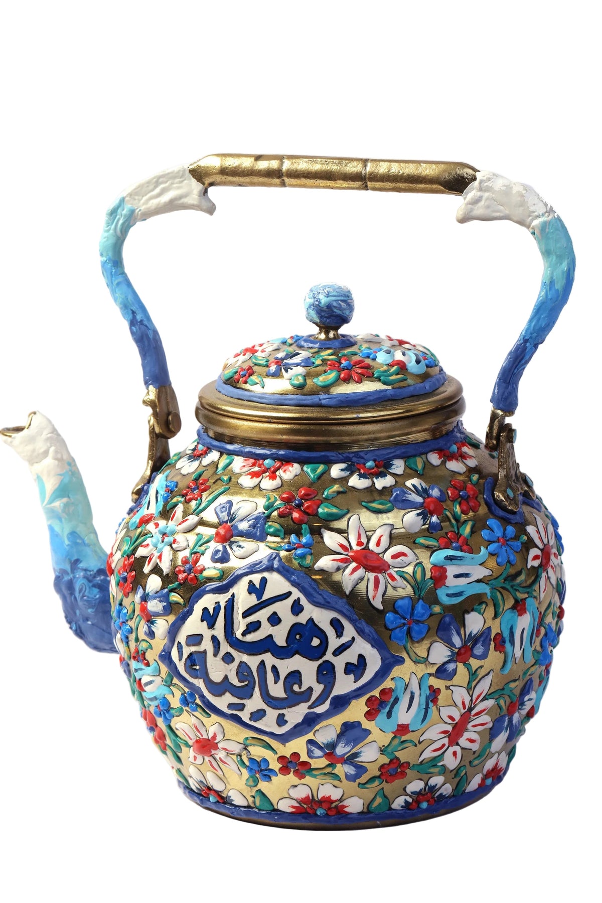 Tea Pot Brass with Handmade Enamels