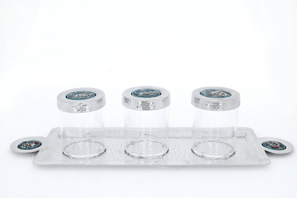 Tray Hand Hammered Aluminum with Plexi Boxes and Qishani