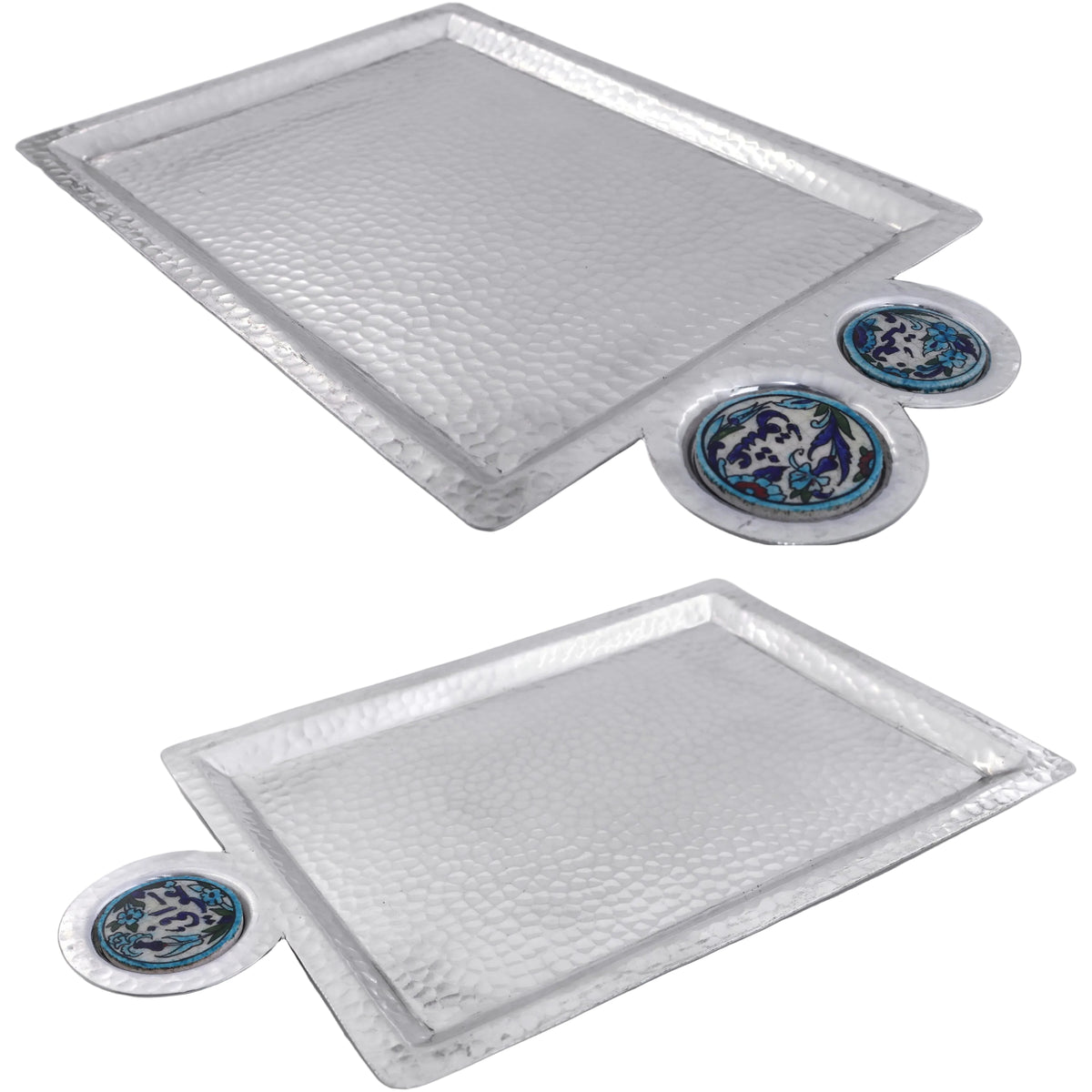 Set 2 Trays Hand Hammered Aluminum with 1 Qishani (34*21cm)/2 Qishani (36*25cm)