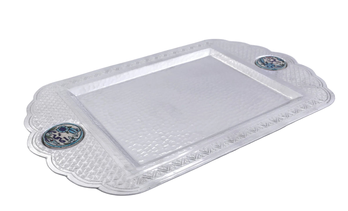 Tray Rectangle Crown Hand Hammered Aluminum with Qishani