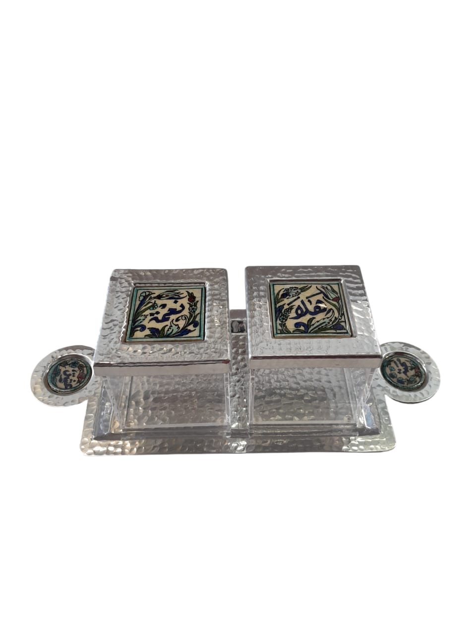 Tray Hand Hammered Aluminum with Plexi Boxes and Qishani