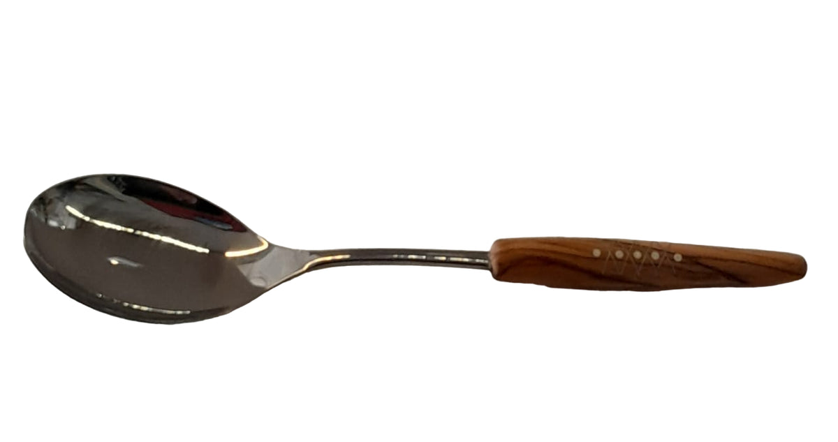 Serving Spoon Olive Wood with Bone and Tin