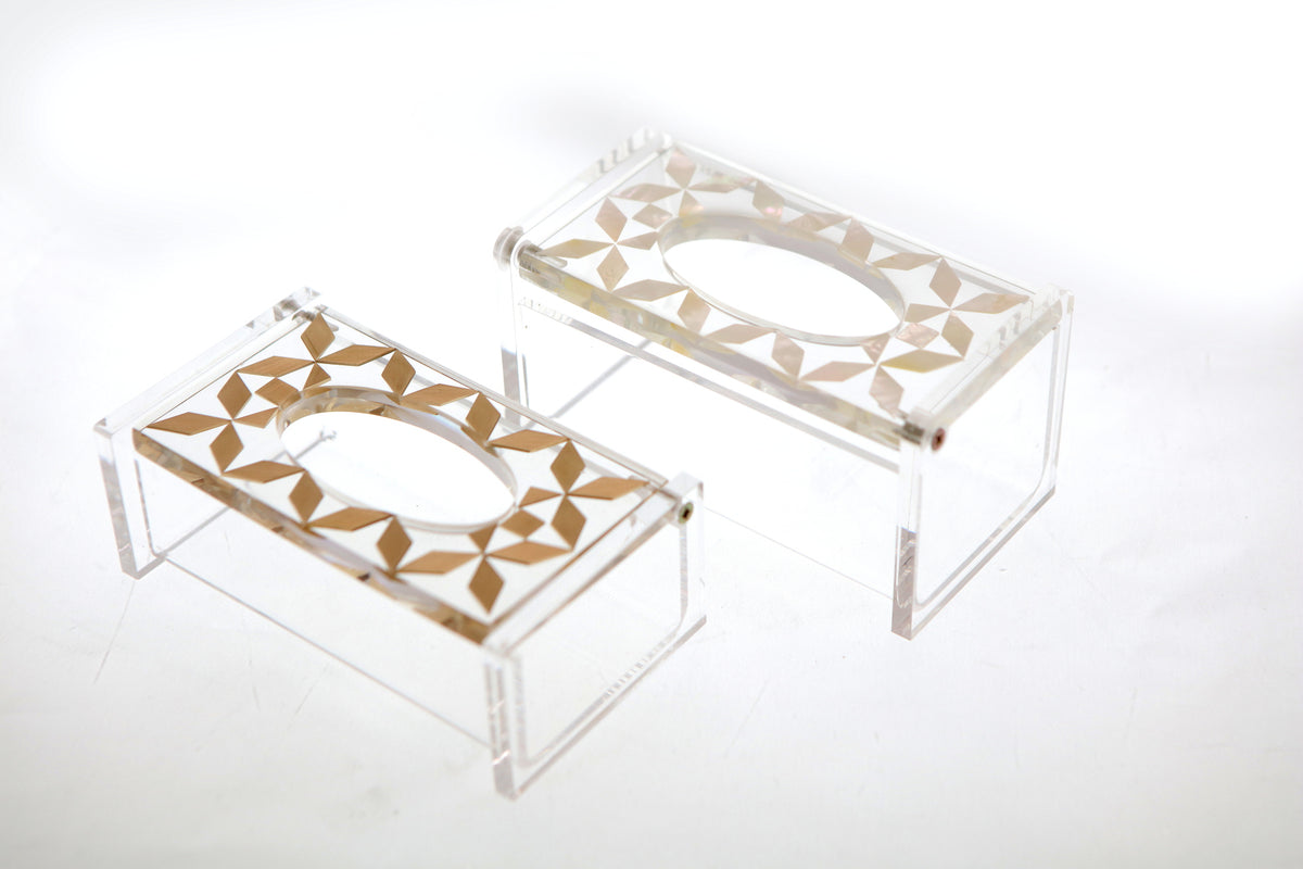 Tissue Box Mini Plexi with Resine and Seashell Mother of Pearl (D13.5W7H6cm)