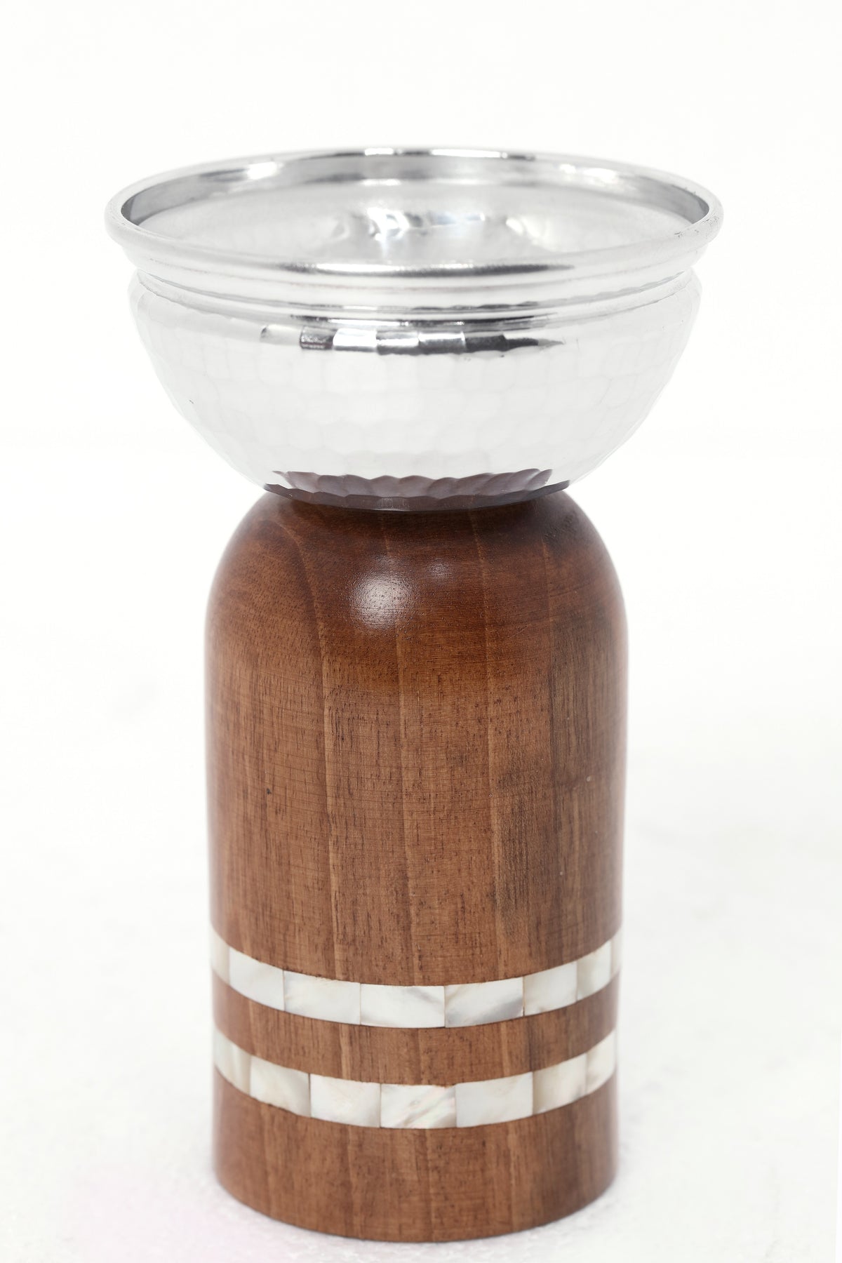 Mabkhara Solid Walnut Wood with Inlay Seashell Mother of Pearl and Tin With Top Aluminum (D10H17cm)