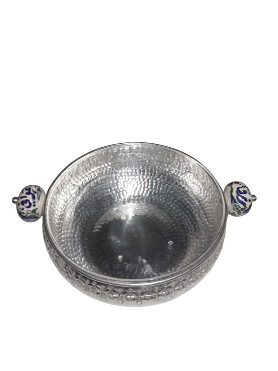 Salad Bowl Hand Hammered Aluminum Curved With Qishani Handles