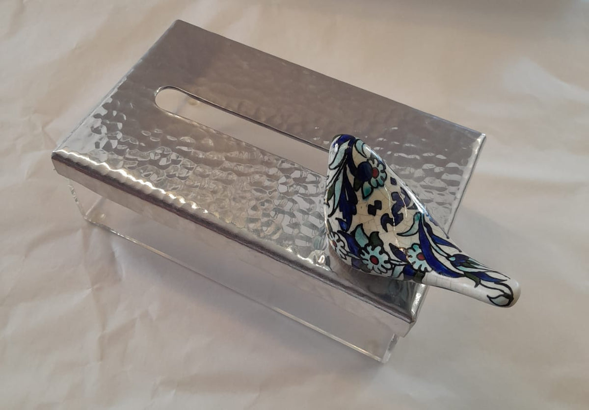 Tissue Box Plexi with Cover Hand Hammered + Bird Qishani (D19W12H6cm)
