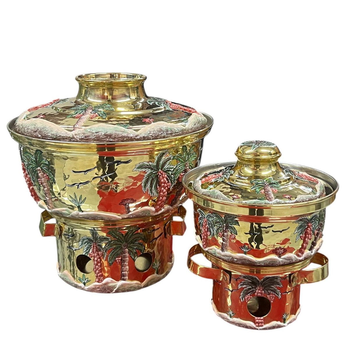Casserole Brass Hand Painted Palm with Candle Base