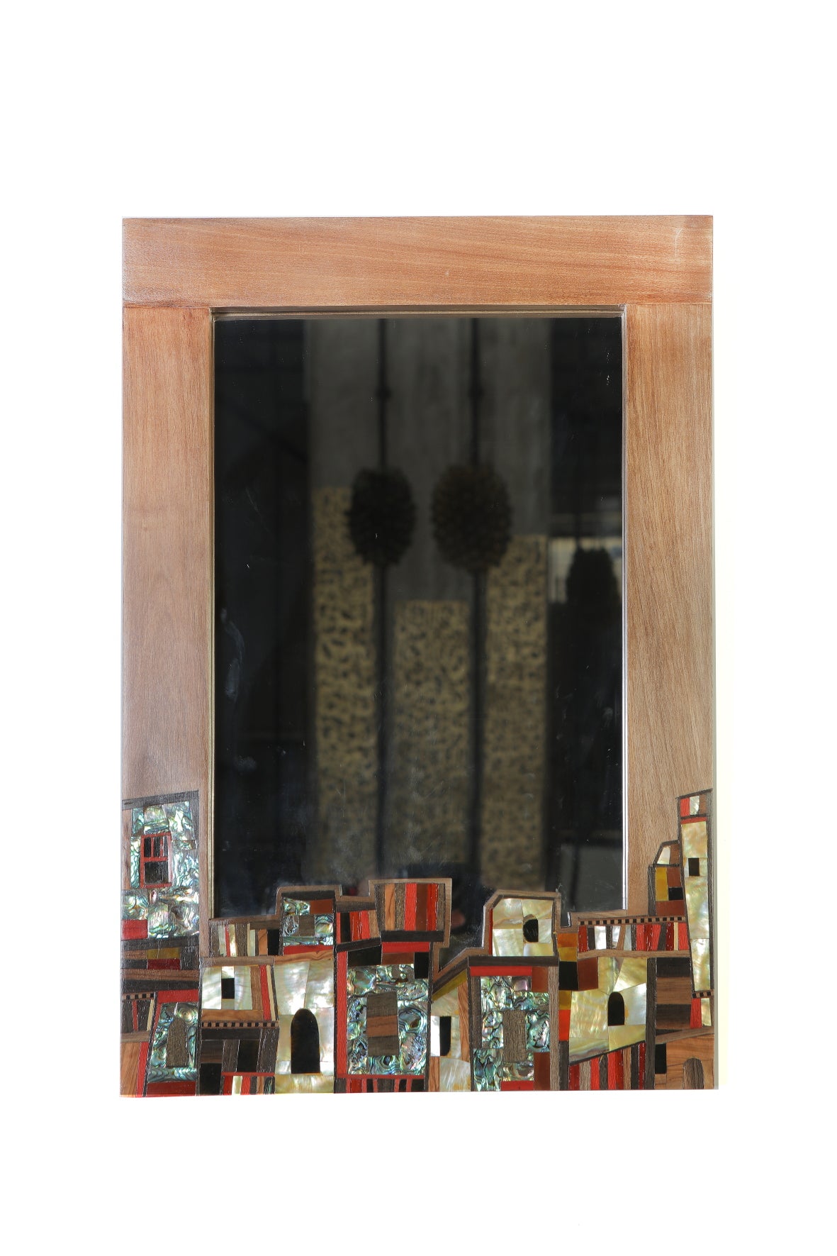 Mirror Houses Solid Walnut Wood With Colored Mother Of Pearl Inlay And Marquetry