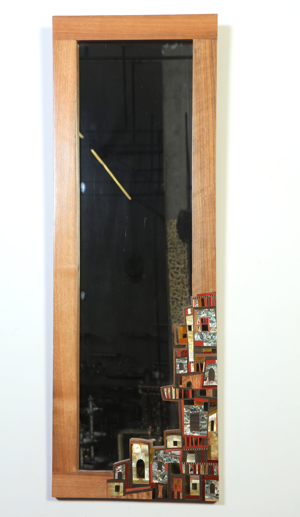 Mirror Houses Solid Walnut Wood With Colored Mother Of Pearl Inlay And Marquetry