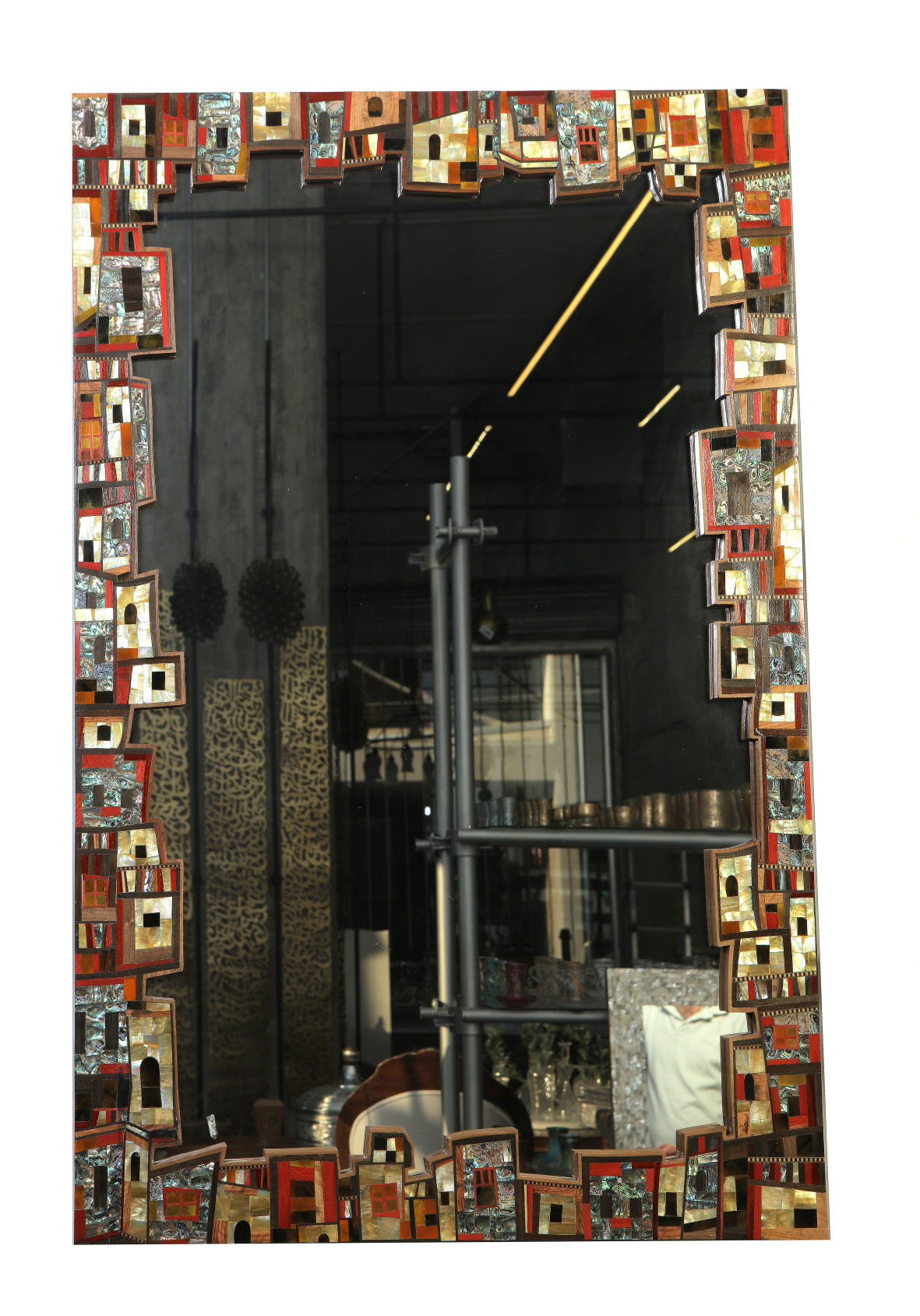 Mirror Houses Solid Walnut Wood With Colored Mother Of Pearl Inlay And Marquetry