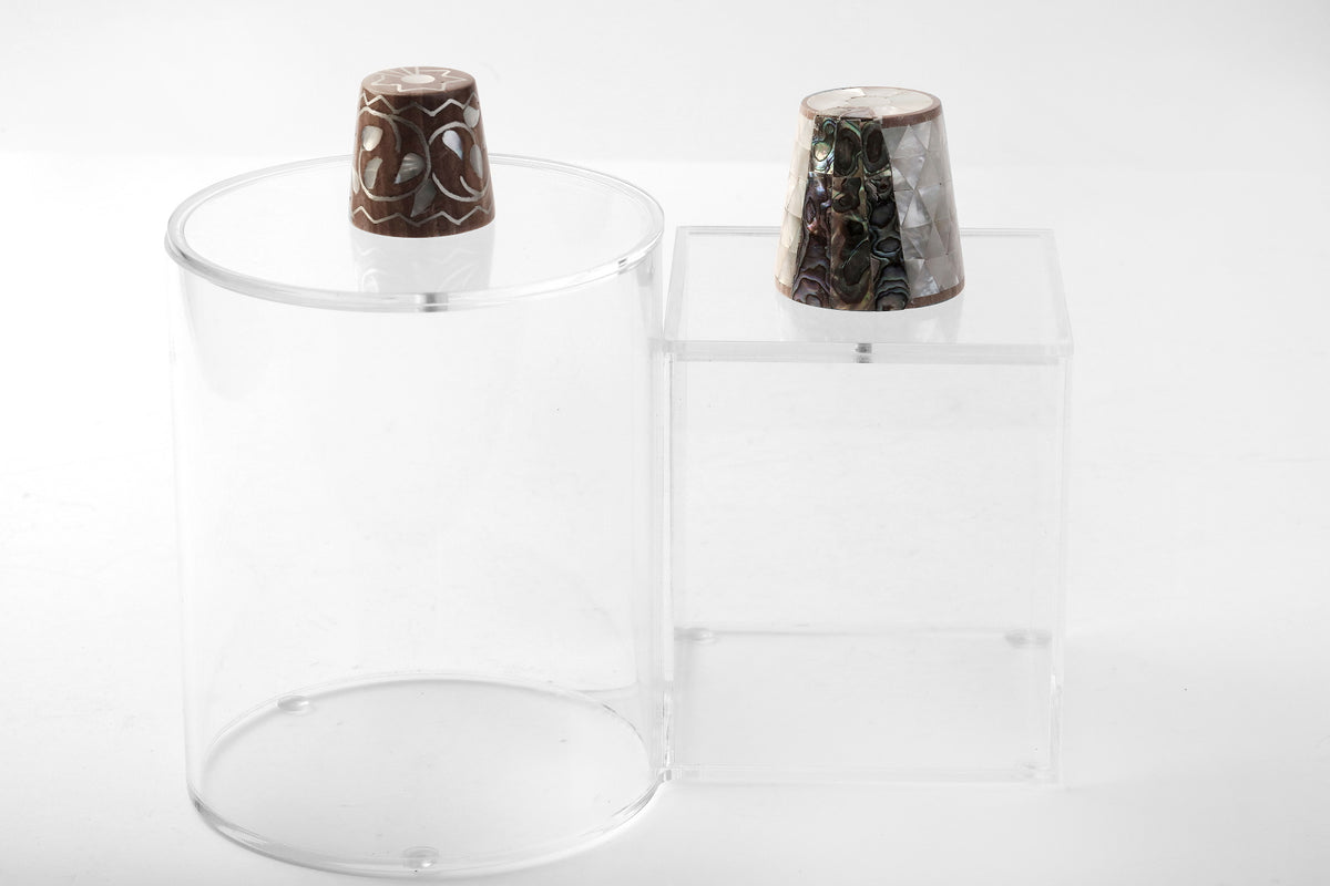 Set Handmade of 2 Boxes Plexi + Handle Wood with Mother of Pearl