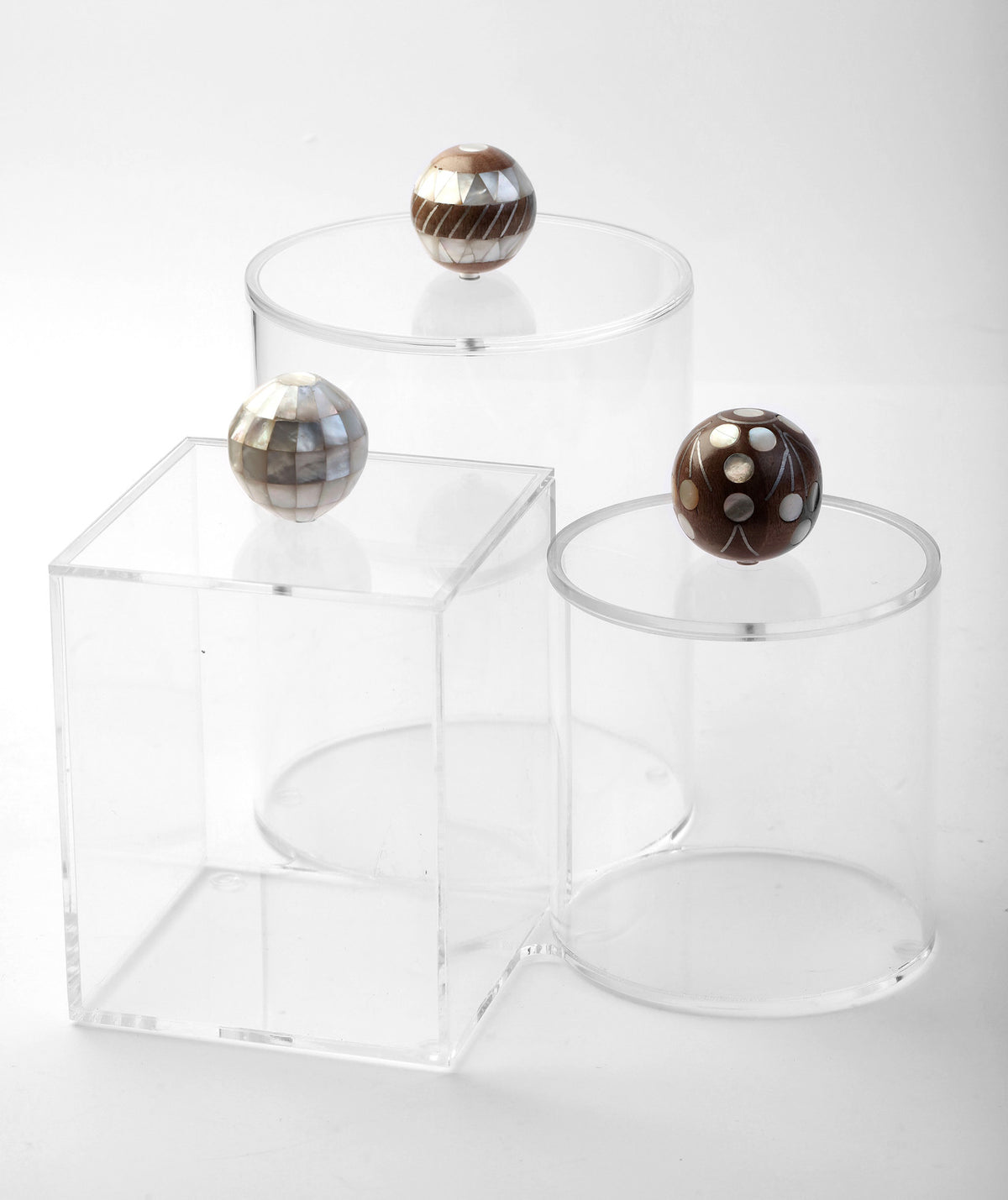 Set 3 Boxes Plexi Handmade+ Handle Wood with Mother of Pearl