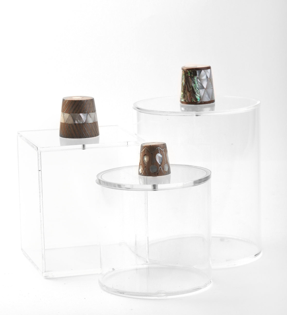 Set 3 Boxes Plexi Handmade+ Handle Wood with Mother of Pearl