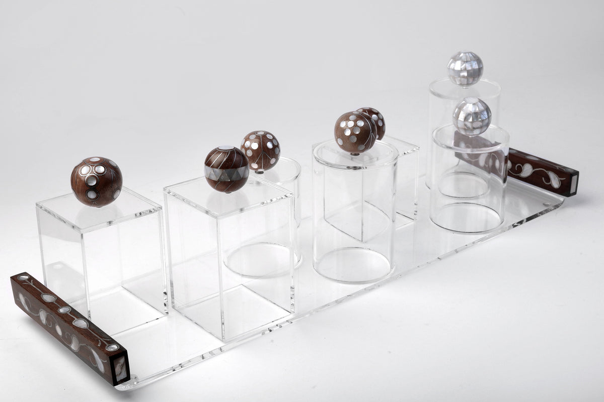 Set 7 Boxes Handmade Plexi+ Handle Wood with Mother of Pearl