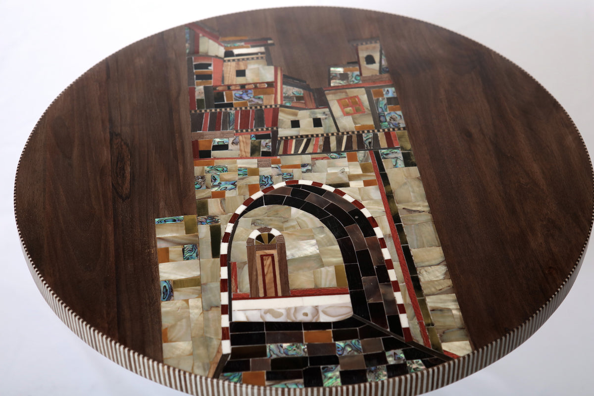 Houses Side Table Solid Walnut Wood With Colored Mother Of Pearl Inlay And Marquetry