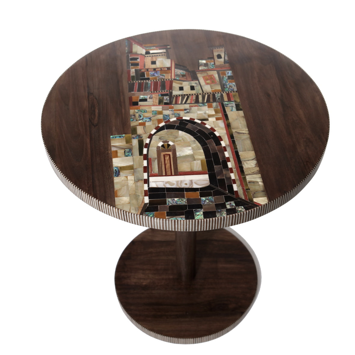 Houses Side Table Solid Walnut Wood With Colored Mother Of Pearl Inlay And Marquetry