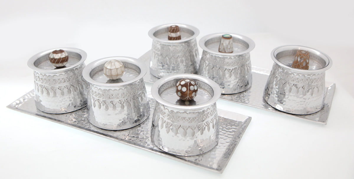 Tray Aluminium Hammered with 3 Containers with Handle Sadaf