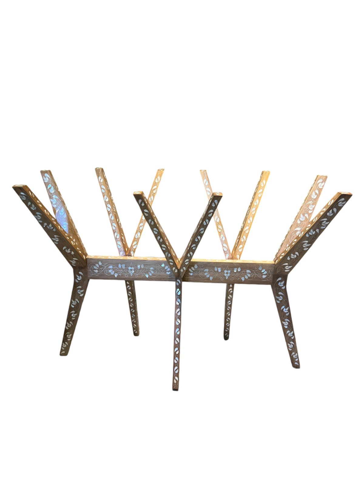 Console Multi Legs Solid Walnut Wood Inlay Seashell Mother Of Pearl With Tin