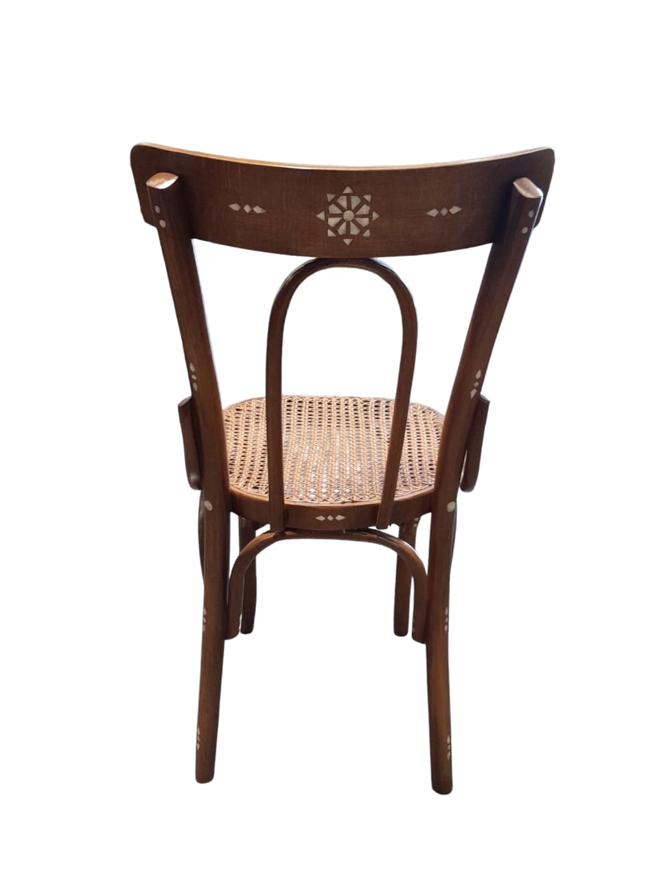 Chair Old Style Solid Walnut Wood Inlay Seashell Mother Of Pearl With Tin With Cane Seat