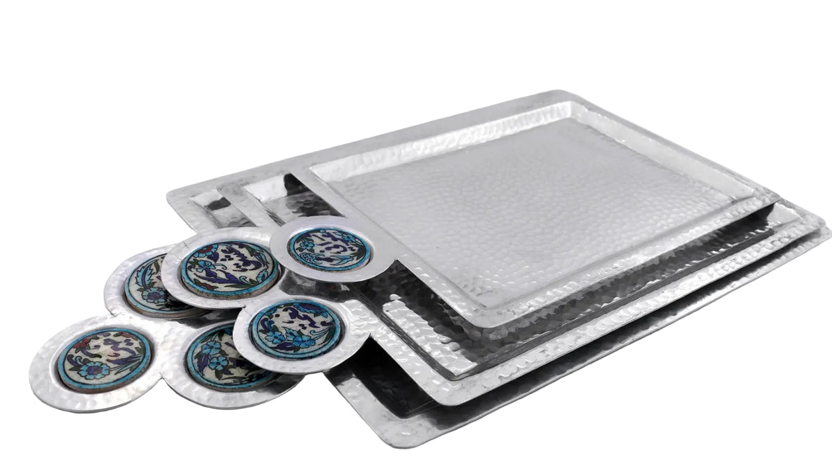 Set 3Trays Hand Hammered Aluminum with Qishani (39*20cm) (46*26cm) (56*31cm)