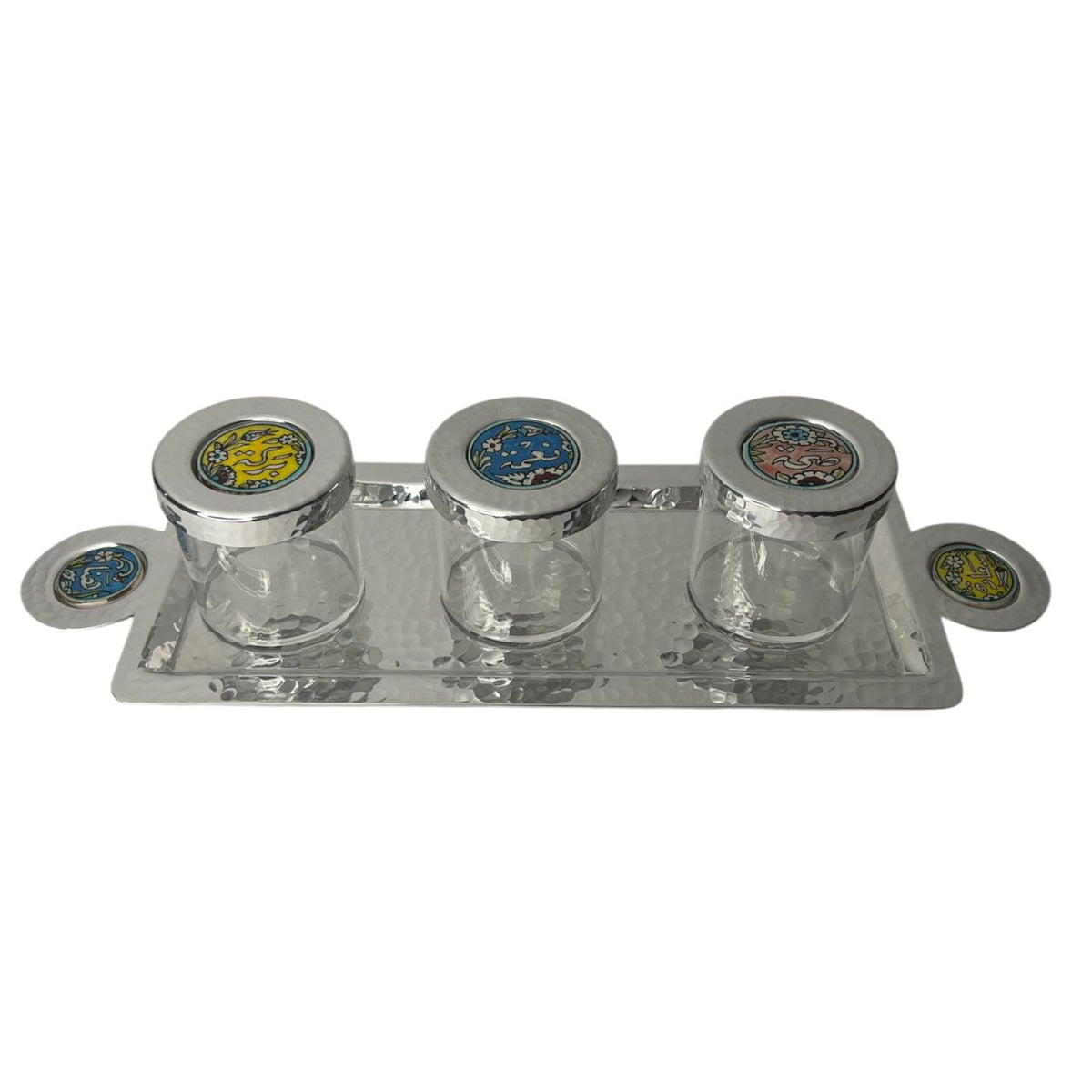 Tray Hand Hammered Aluminum with Plexi Boxes and Colored Qishani