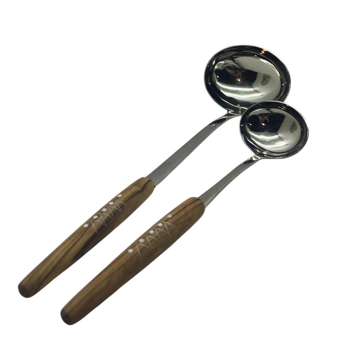 Serving Soup Ladle Olive Wood with Bone and Tin