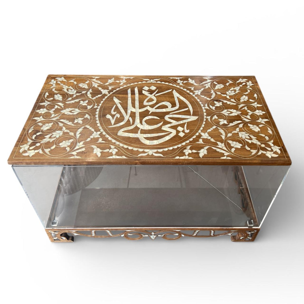 Box for Carpet Rug Solid Walnut Wood Inlay Seashell Mother Of Pearl With Tin + Plexi Cover