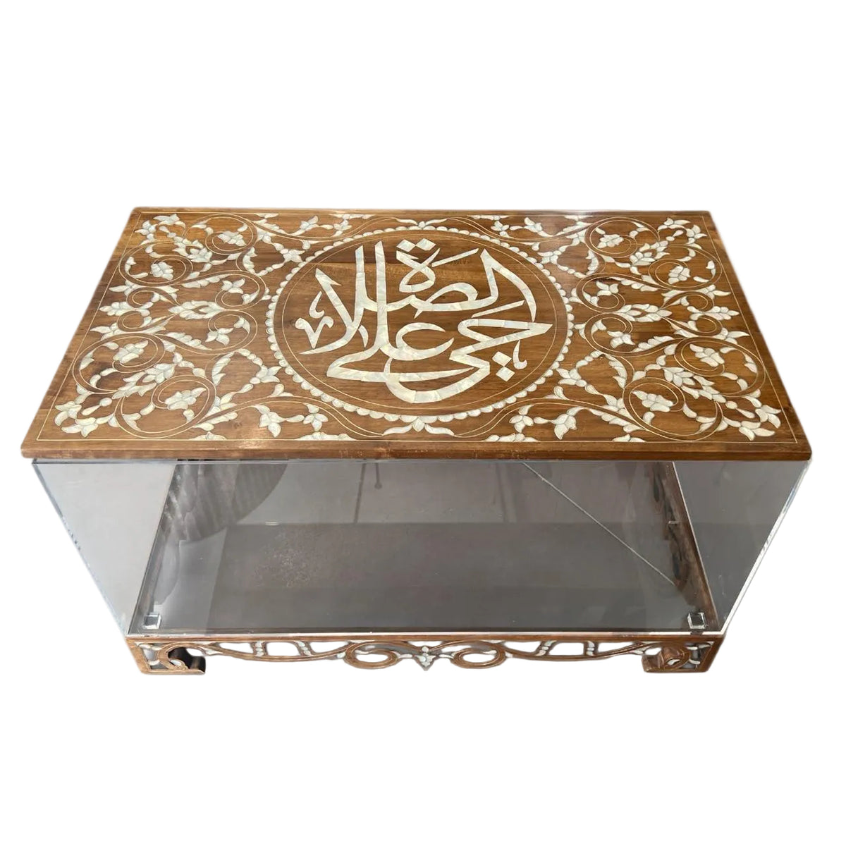Box for Carpet Rug Solid Walnut Wood Inlay Seashell Mother Of Pearl With Tin + Plexi Cover