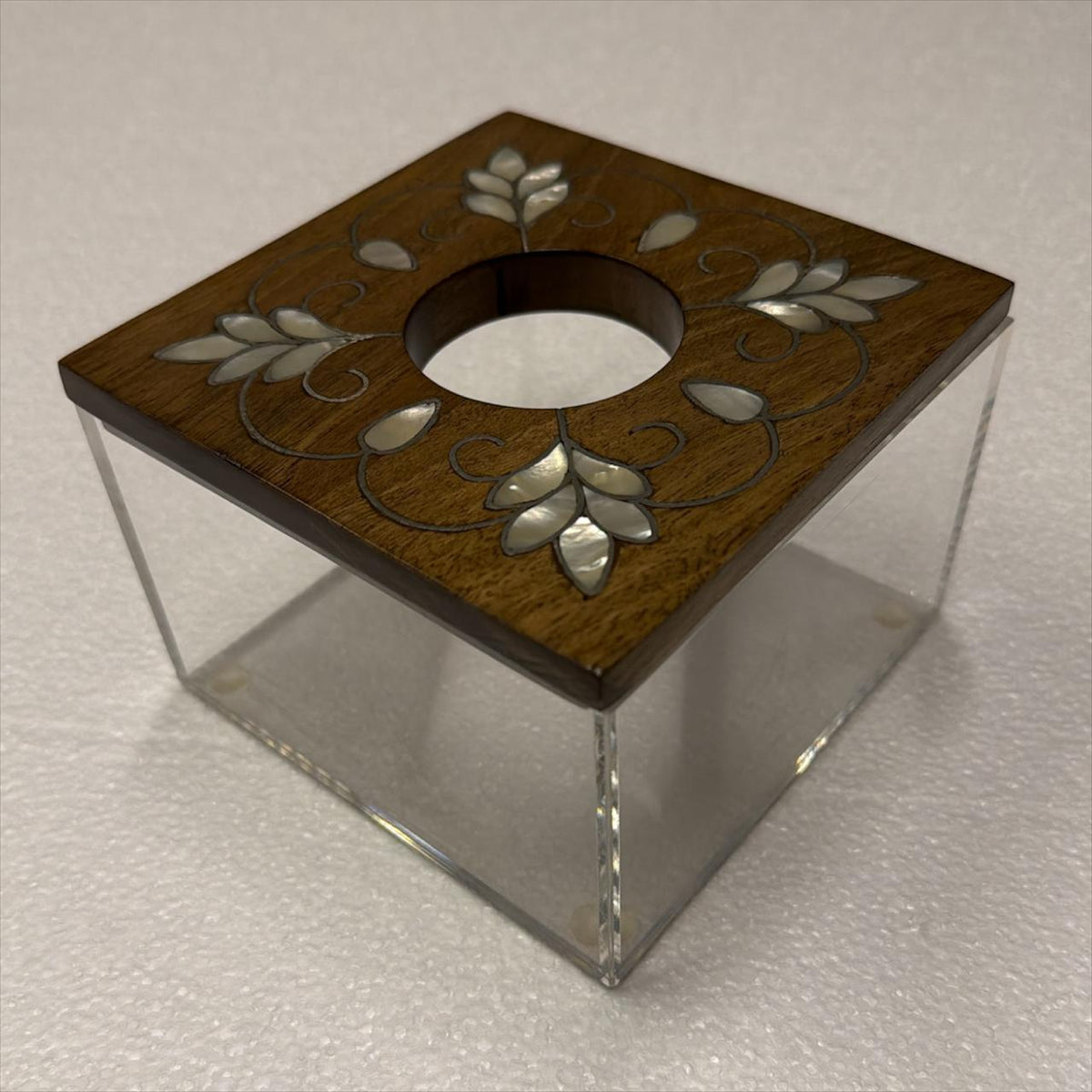 Tissue Box Square Plexi with Cover solid walnut wood with inlay seashell mother of pearl