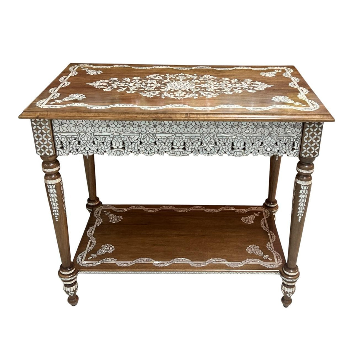 Console Solid Walnut Wood Inlay Seashell Mother Of Pearl With Tin (97*58*86cm)