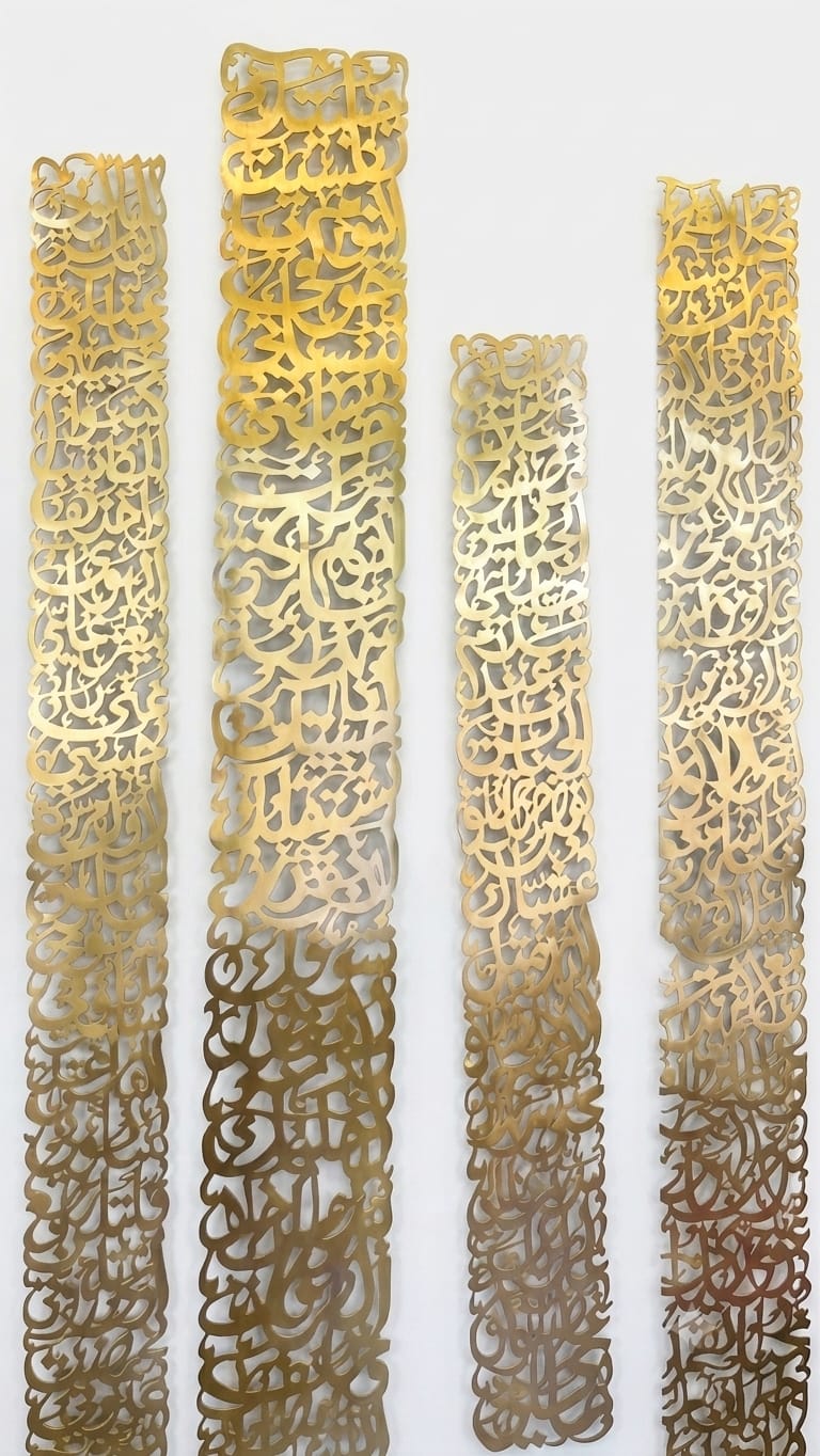 Brass Panel Hand Perforated Arabic Calligraphy