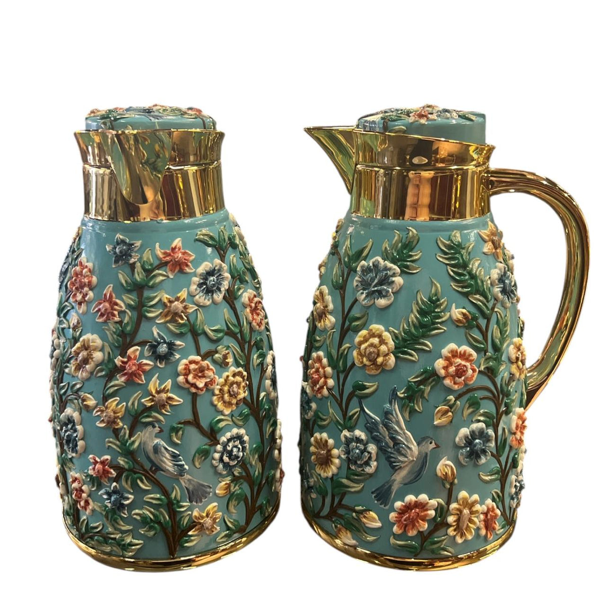 Set of 2 Thermos Stainless Steel Gold With Mina Flowers Multicolored (1L)
