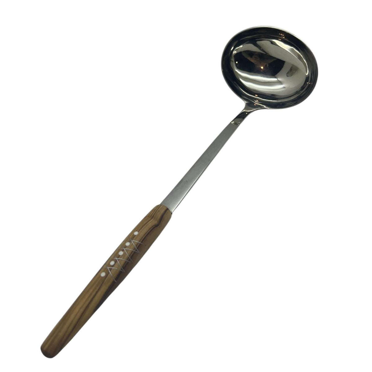 Serving Soup Ladle Olive Wood with Bone and Tin