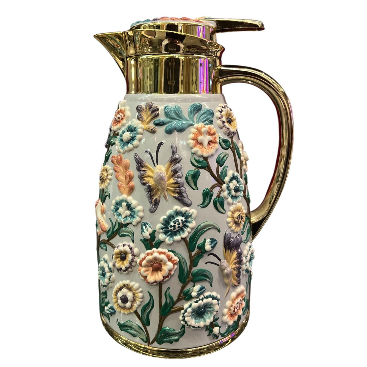 Set of 2 Thermos Stainless Steel Gold With Mina Flowers Multicolored (1L)