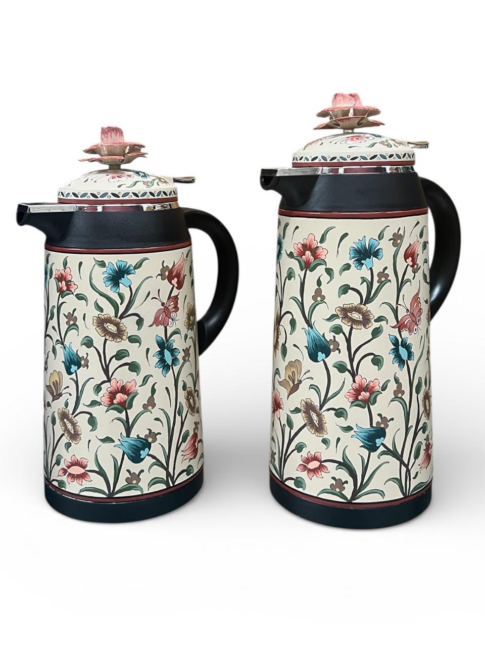 Set 2 Thermos Hand Painted Colored With Shape On Top (1L-1.3L)