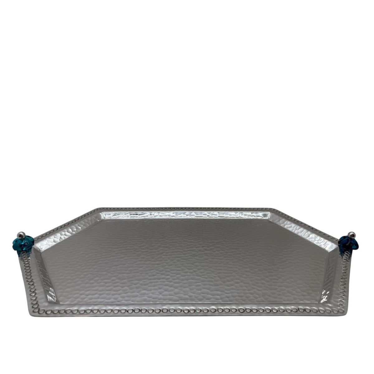 Tray Hammered Aluminium Hexagonal with Hand Blown Glass