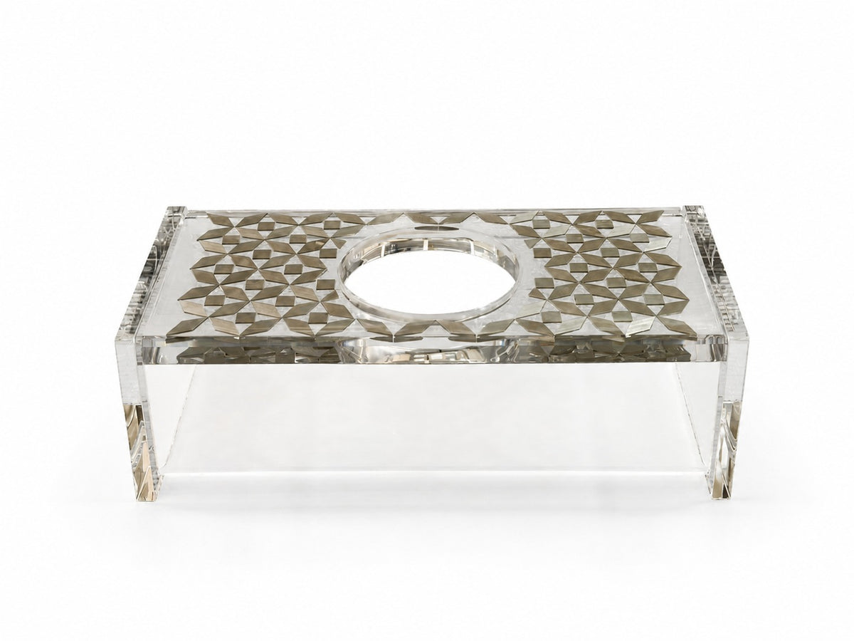 Tissue Box Plexi with Resine and Seashell Mother of Pearl(D25W13H5cm)