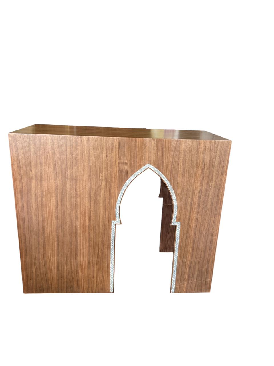 Console Dome Window Solid Walnut Wood Inlay Seashell Mother Of Pearl With Tin