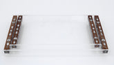 Tray Plexi with Handles Solid Walnut Wood with inlay Seashell Mother of Pearl and Tin