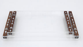 Tray Plexi with Handles Solid Walnut Wood with inlay Seashell Mother of Pearl and Tin