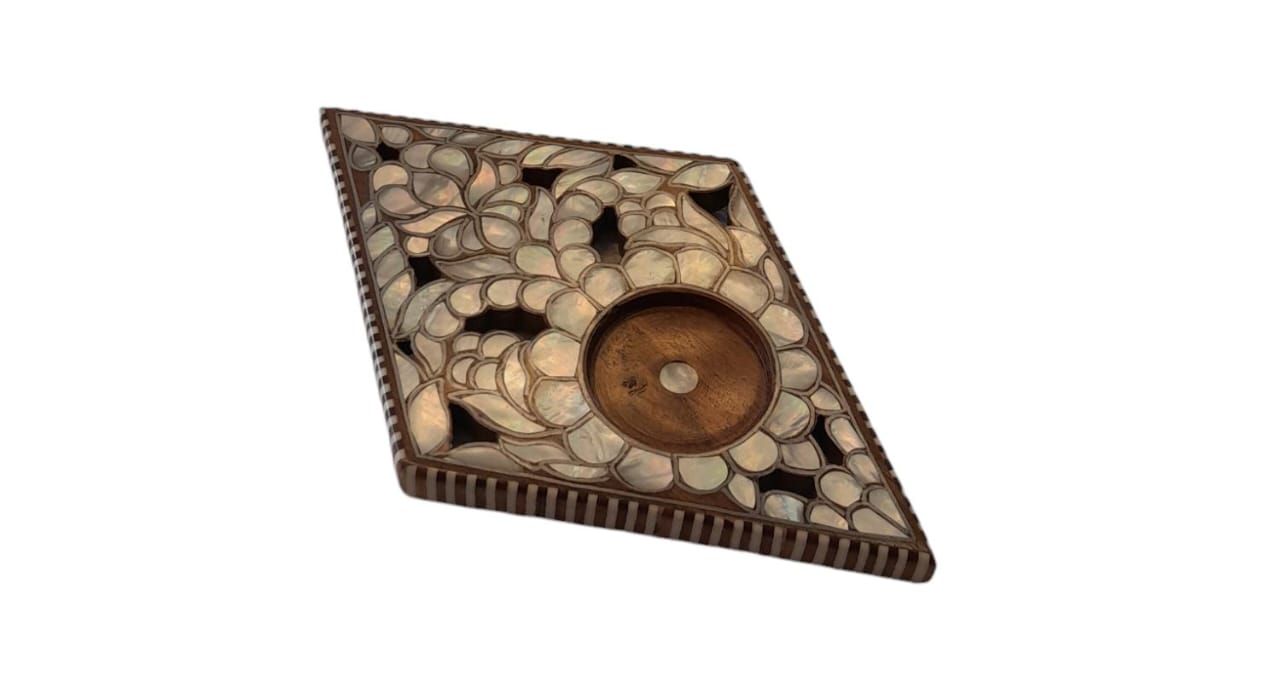 Coaster Perforated Solid Walnut Wood with Inlay Seashell Mother of Pearl