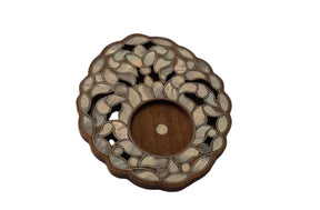 Coaster Perforated Solid Walnut Wood with Inlay Seashell Mother of Pearl