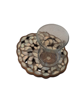 Coaster Perforated Solid Walnut Wood with Inlay Seashell Mother of Pearl