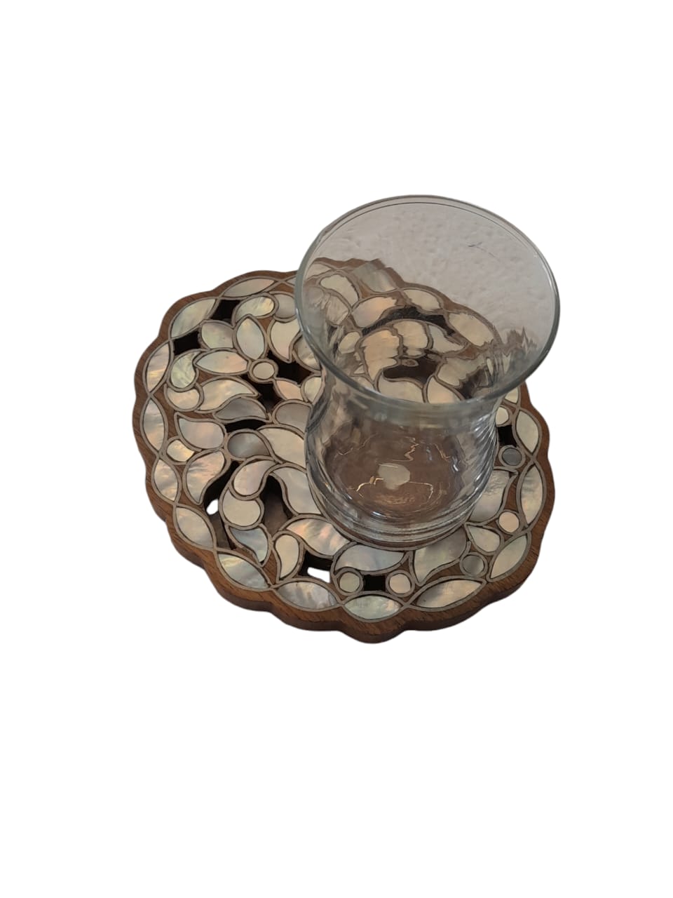 Coaster Perforated Solid Walnut Wood with Inlay Seashell Mother of Pearl