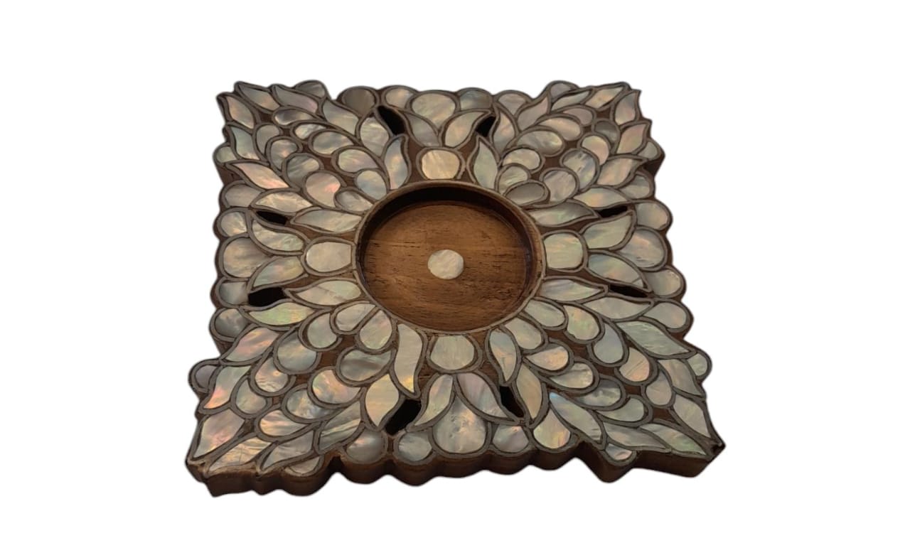 Coaster Perforated Solid Walnut Wood with Inlay Seashell Mother of Pearl